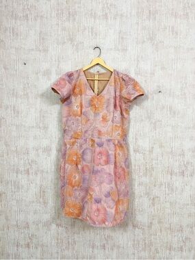 Floral Embroidered Pink & Orange Short Sleeve Dress